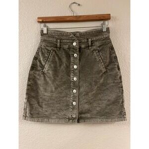 Pilcro and the Letterpress Olive Green Corduroy Button Front Mini Skirt Womens 2